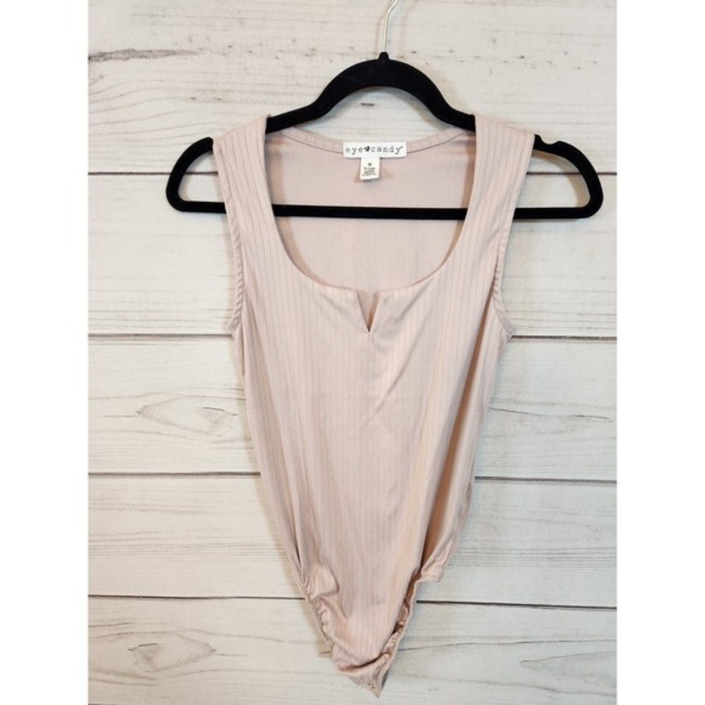 Eye Candy Women's Dusty Pink Solid Stretch Scoop Neck Sleeveless Bodysuit Medium